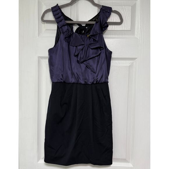 BCBGMAXAZRIA Women's Silk Ruffle Beaded Tie Back Contrast Dress Size XS - Picture 1 of 15